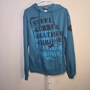 Harley Davidson Teal Graphic Print Hoodie Mens Large‎ Pullover